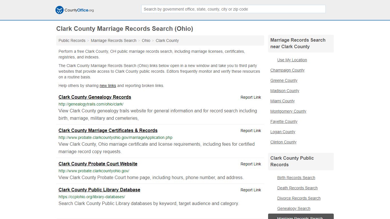 Clark County Marriage Records Search (Ohio) - County Office