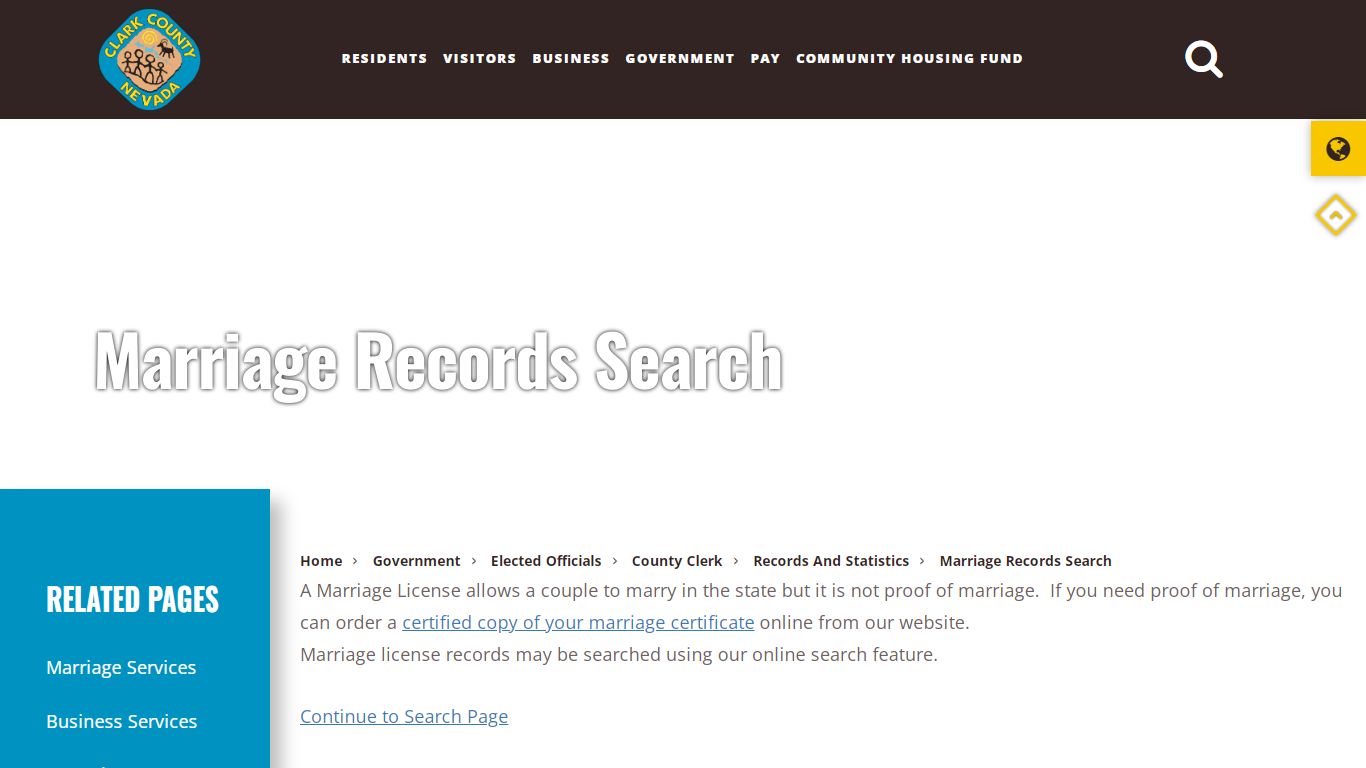 Marriage Records Search - Clark County, NV